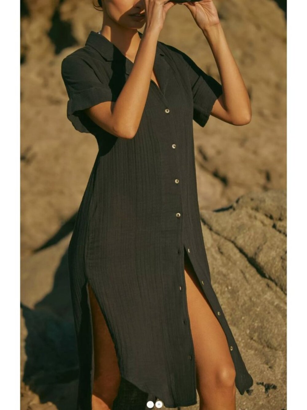 ANTHROPOLOGIE the lucia sheer midi shirt dress in black size S